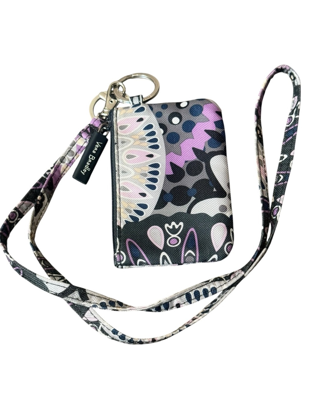 Vera Bradley Pink & Black Floral Wristlet Lanyard Wallet with Key Ring
